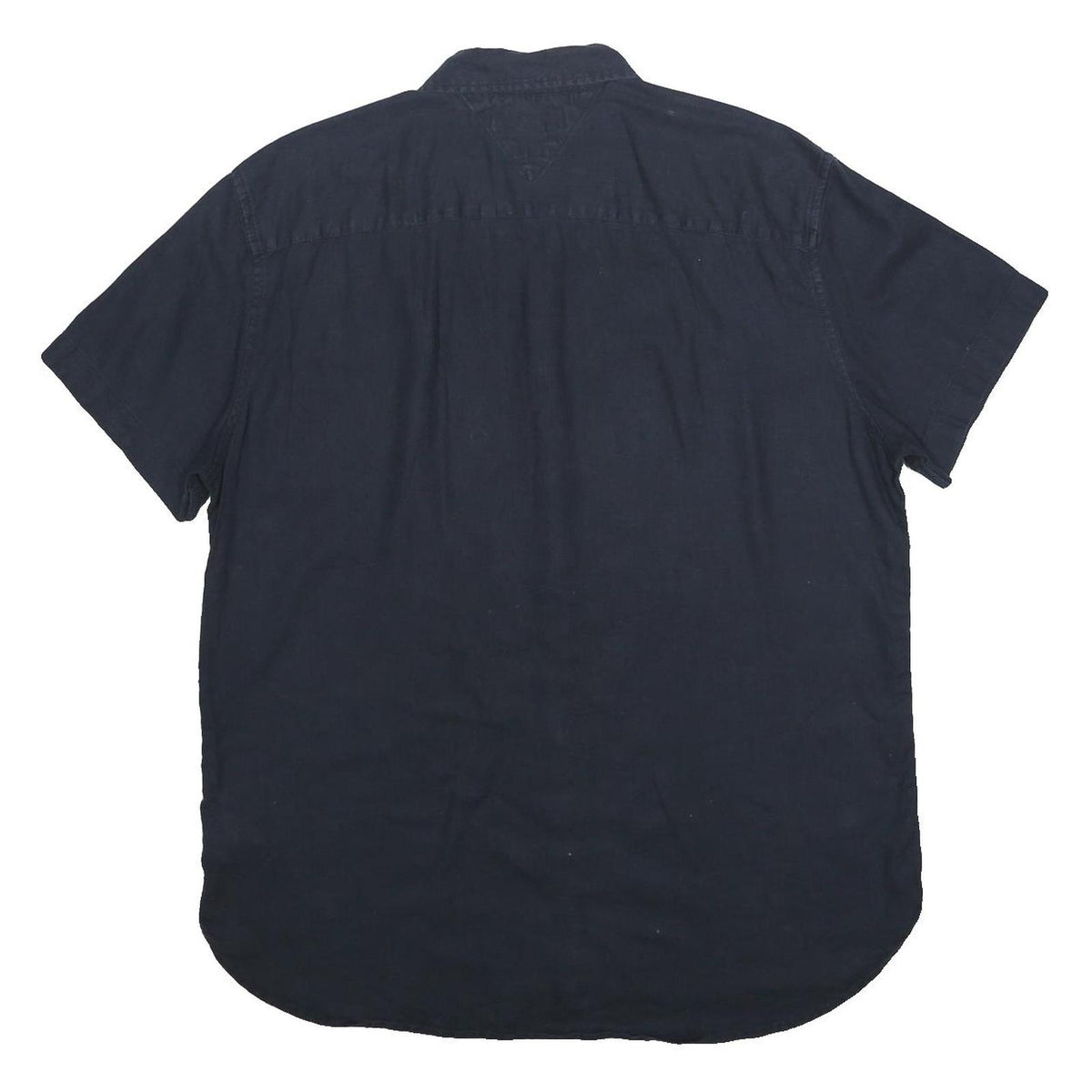 TOMMY HILFIGER Mens Navy Blue Linen Blend Shirt XL Casual Short Sleeve Button