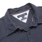TOMMY HILFIGER Mens Navy Blue Linen Blend Shirt XL Casual Short Sleeve Button