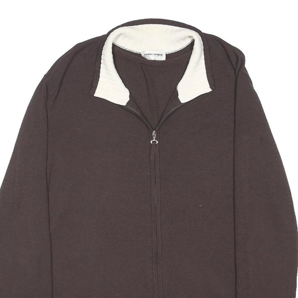 GERRY WEBER Womens Brown & Cream Plain Jumper Zip Crew Neck Cotton Blend UK 20