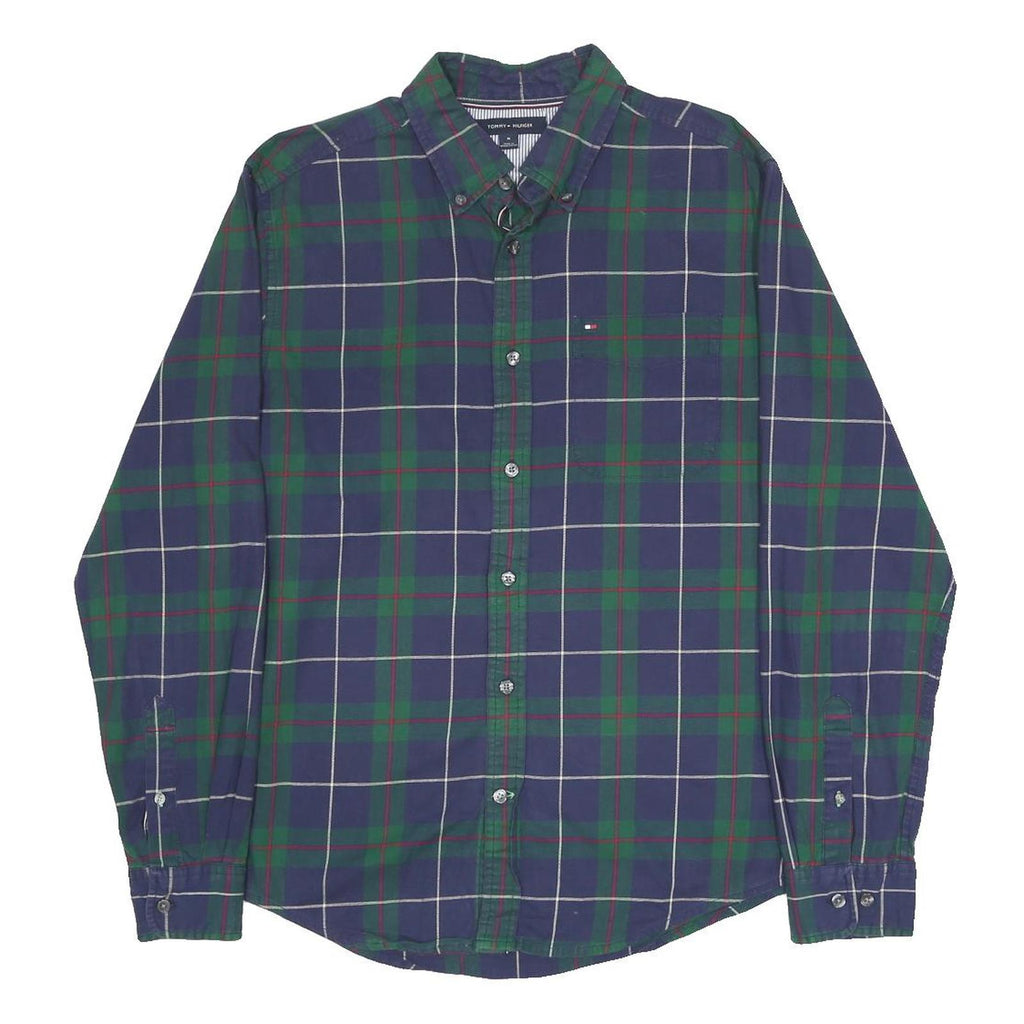 TOMMY HILFIGER Mens Blue & Green Checked Shirt M Classic Cotton Button-Down