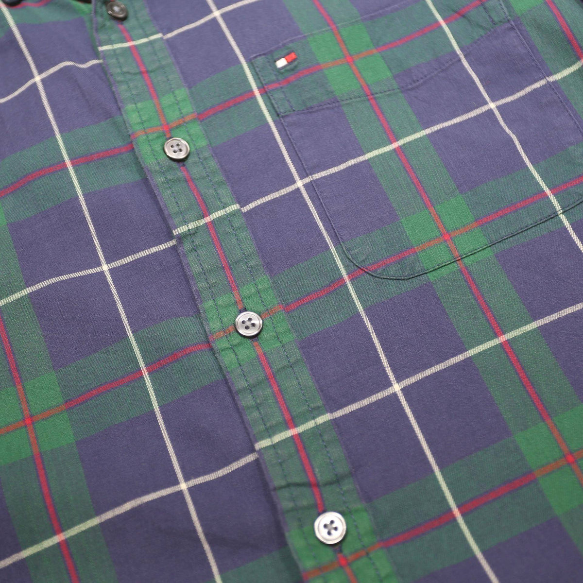 TOMMY HILFIGER Mens Blue & Green Checked Shirt M Classic Cotton Button-Down