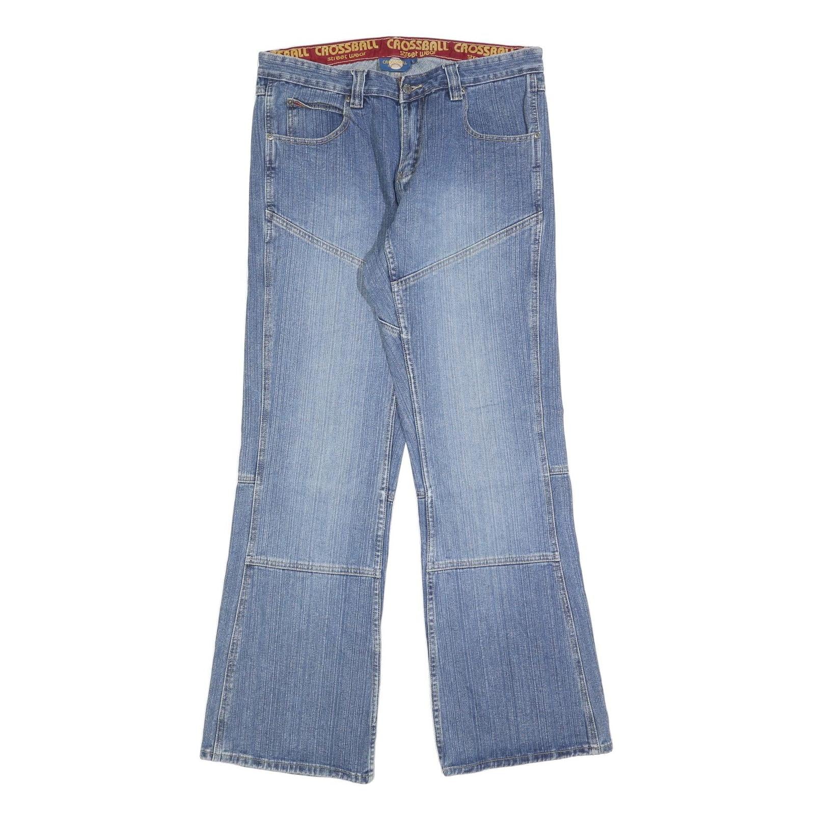 CROSSBALL Mens Jeans Blue Relaxed Straight Denim Rinse W34 L33 Streetwear