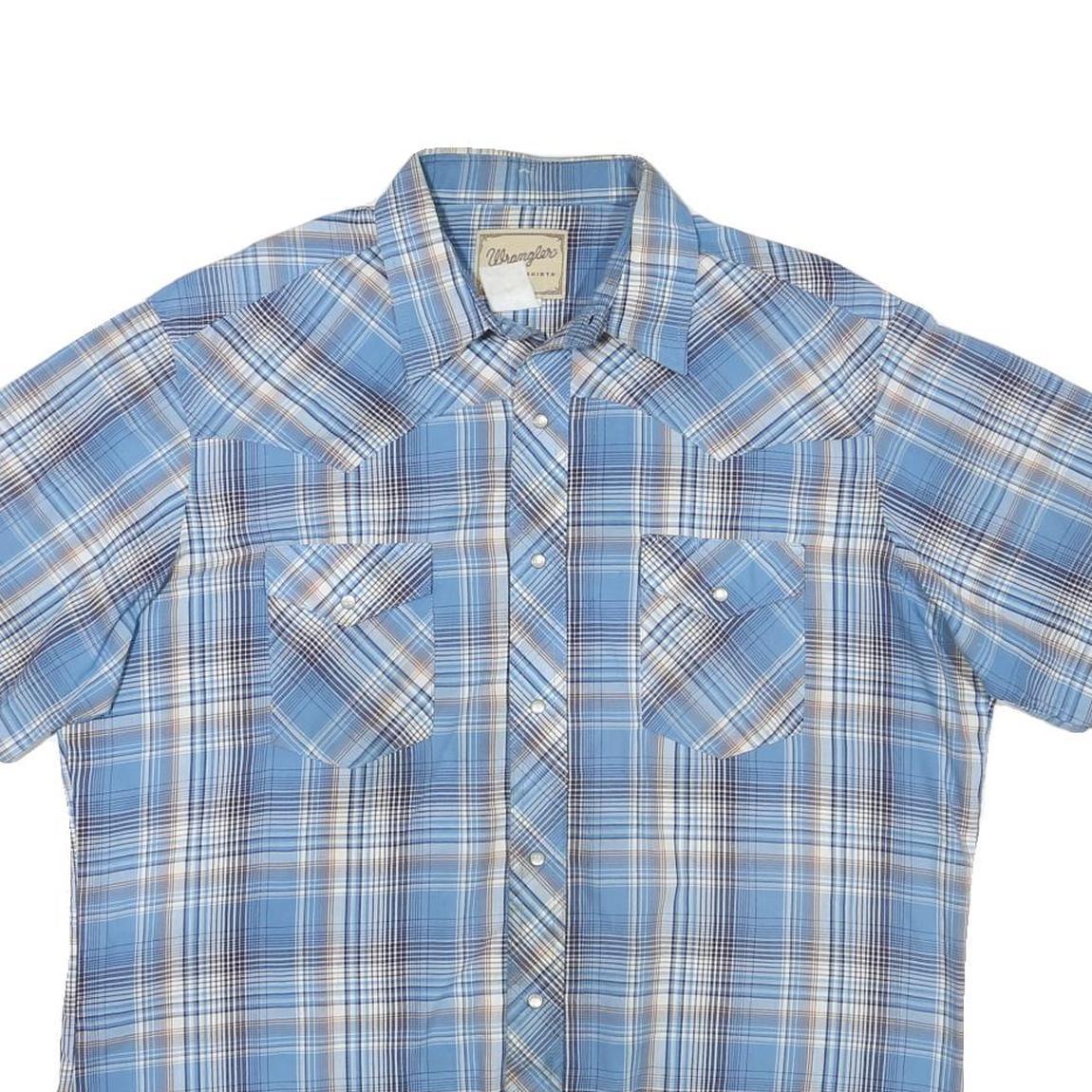 WRANGLER Mens Blue Plaid Western Shirt L Cotton Blend Casual Summer Wear