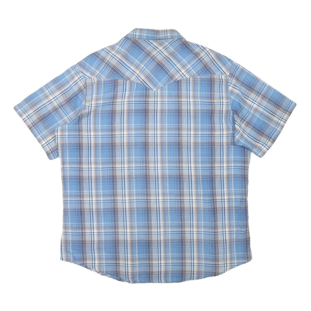 WRANGLER Mens Blue Plaid Western Shirt L Cotton Blend Casual Summer Wear