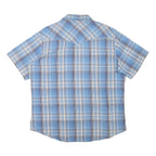 WRANGLER Mens Blue Plaid Western Shirt L Cotton Blend Casual Summer Wear