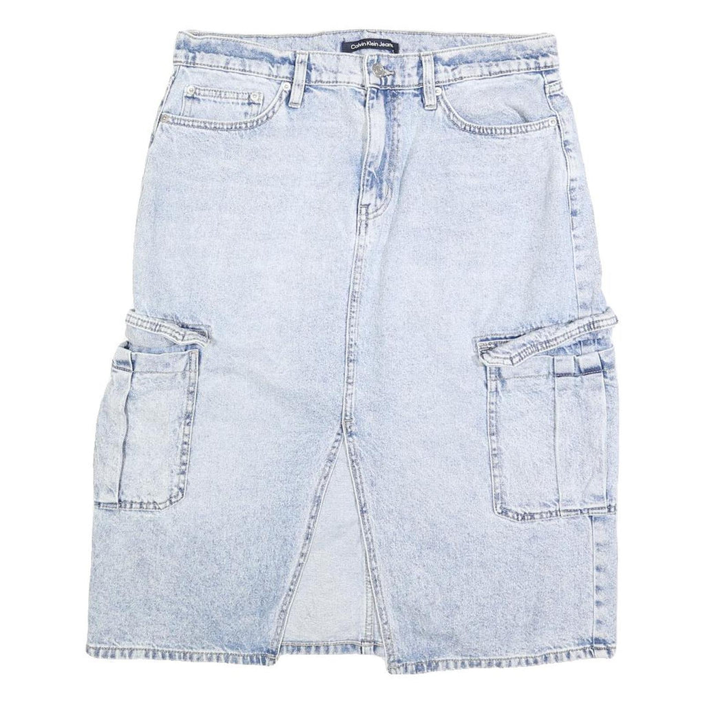 CALVIN KLEIN JEANS Womens Blue Denim Cargo Midi Cotton Blend Skirt Size M