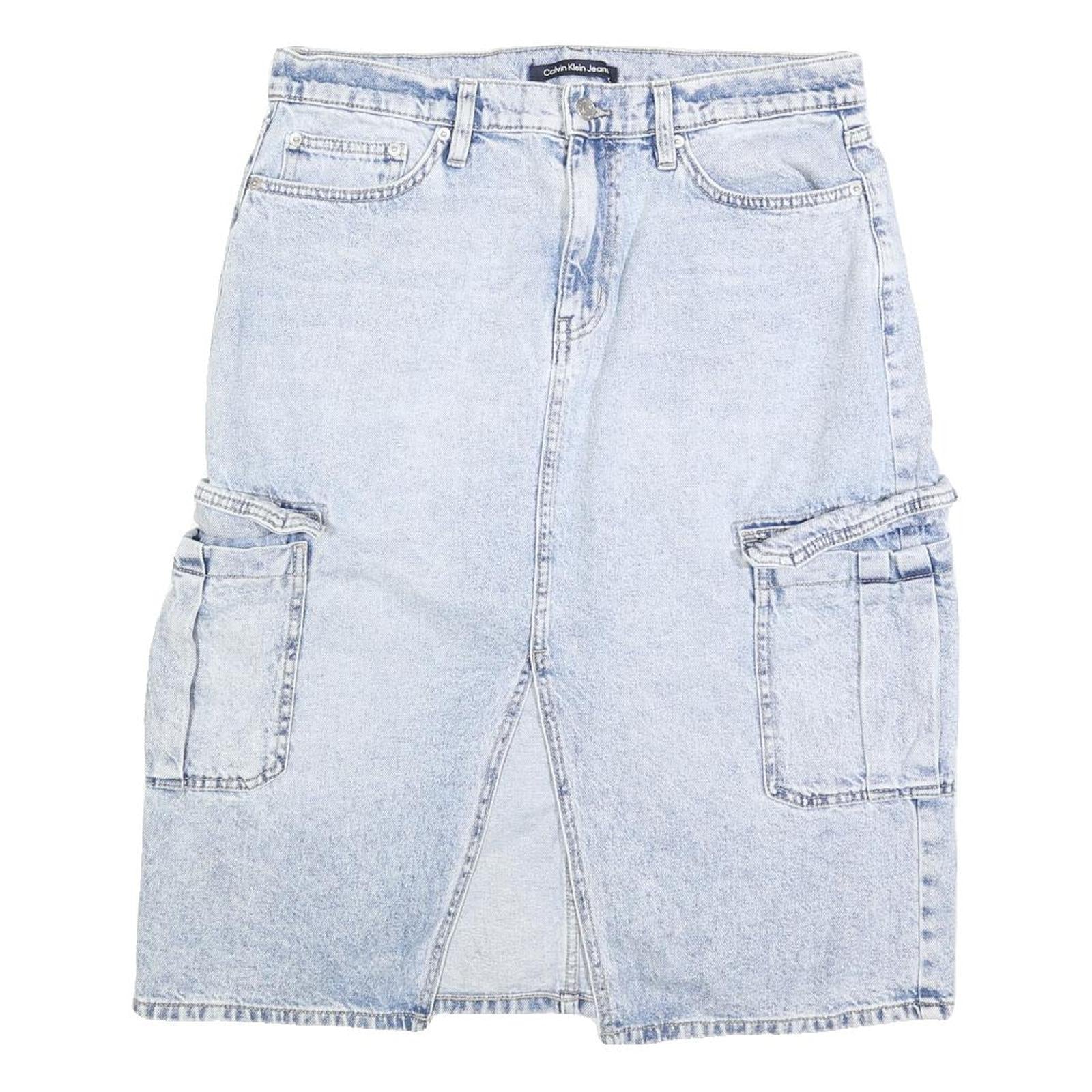 CALVIN KLEIN JEANS Womens Blue Denim Cargo Midi Cotton Blend Skirt Size M