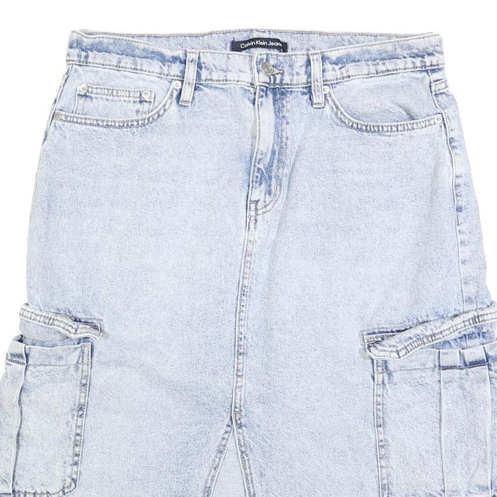 CALVIN KLEIN JEANS Womens Blue Denim Cargo Midi Cotton Blend Skirt Size M