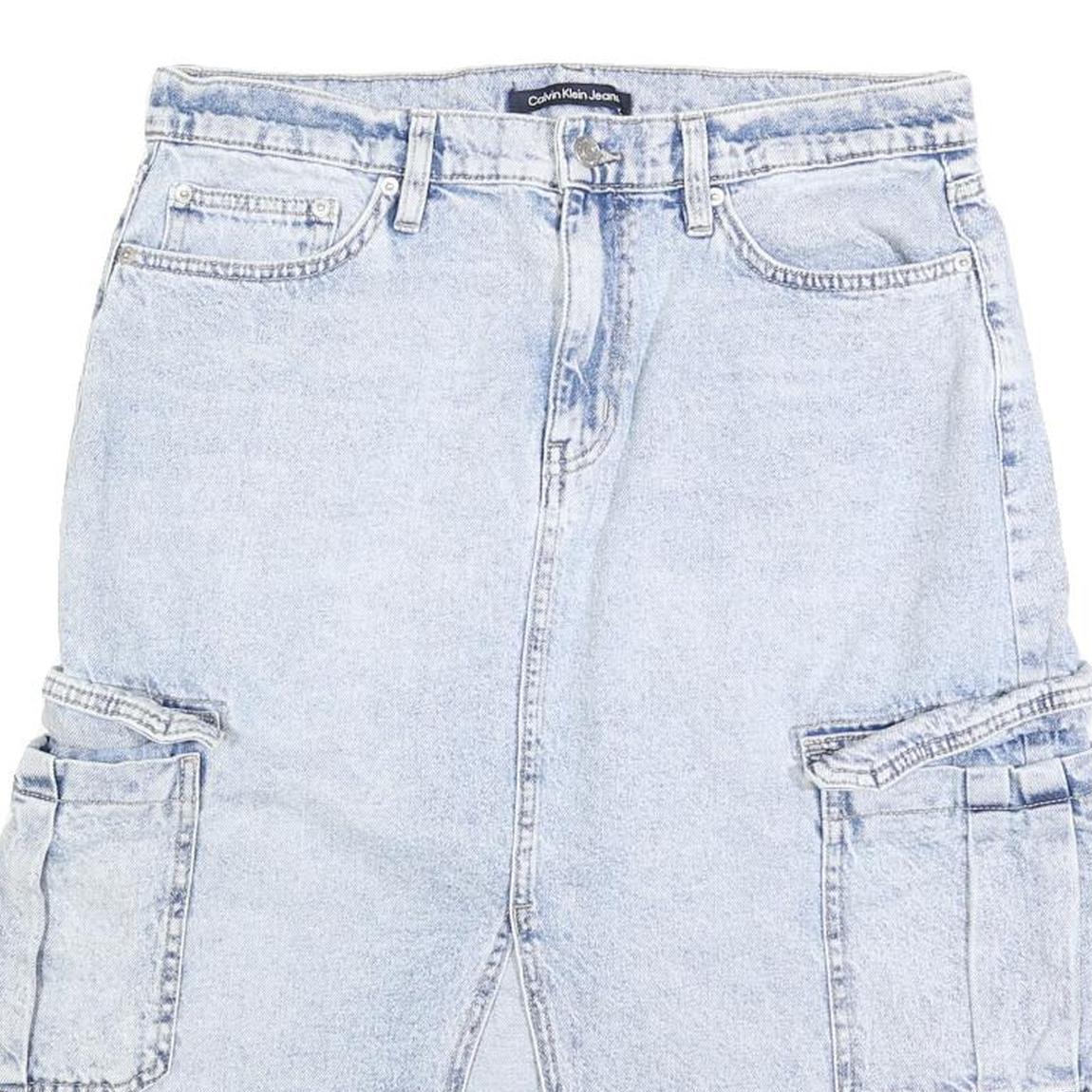 CALVIN KLEIN JEANS Womens Blue Denim Cargo Midi Cotton Blend Skirt Size M