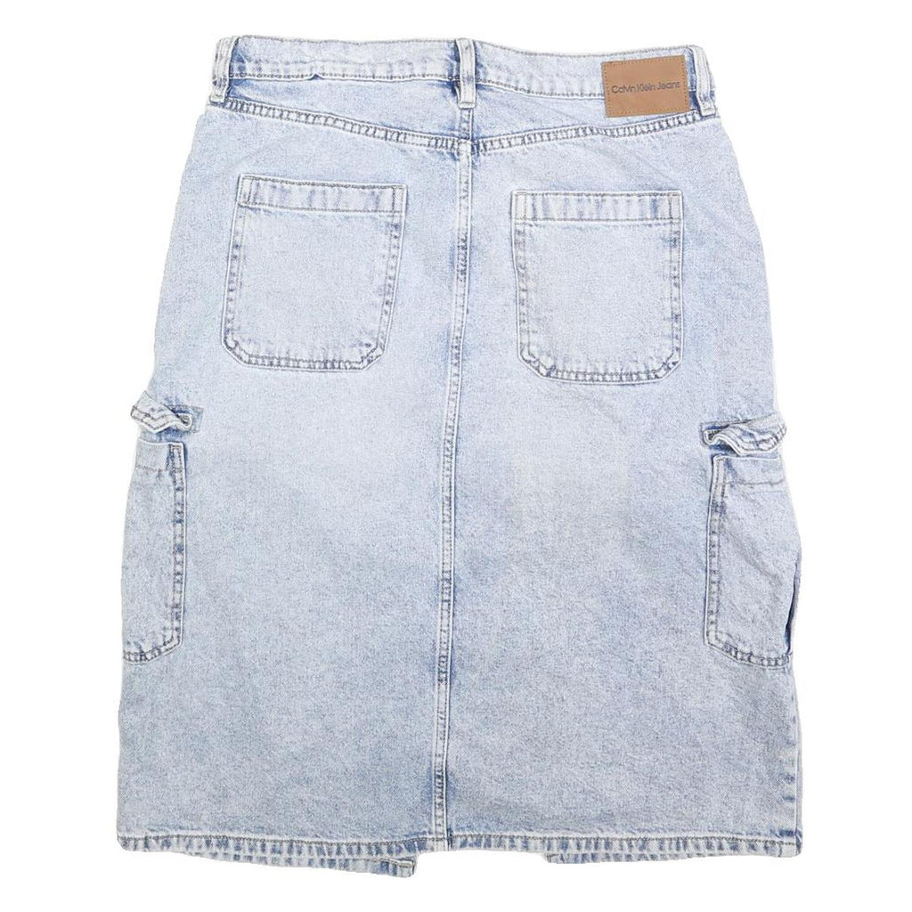 CALVIN KLEIN JEANS Womens Blue Denim Cargo Midi Cotton Blend Skirt Size M