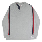 TOMMY HILFIGER Mens Grey 2XL Long Sleeve Henley Denim Stripe Detail