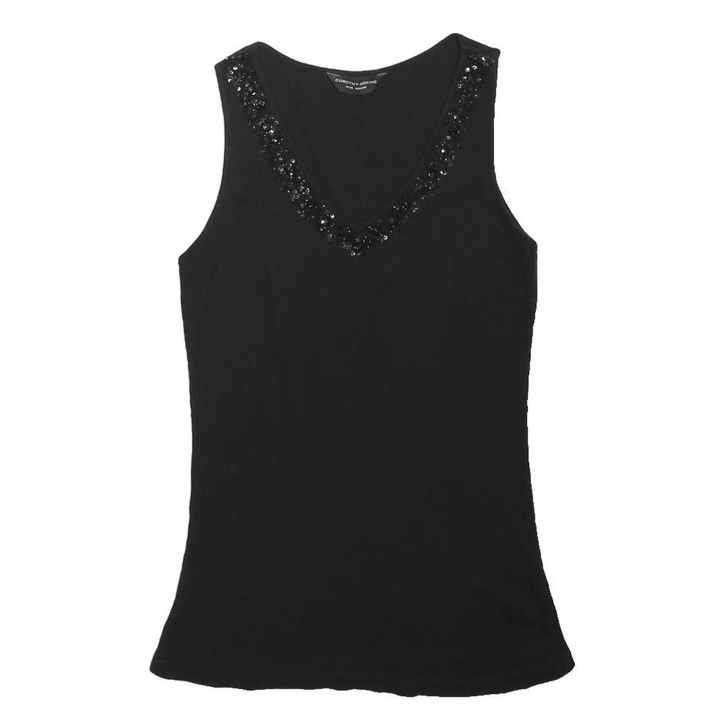 DOROTHY PERKINS Womens Black Embellished V-Neck Sleeveless Top UK 14