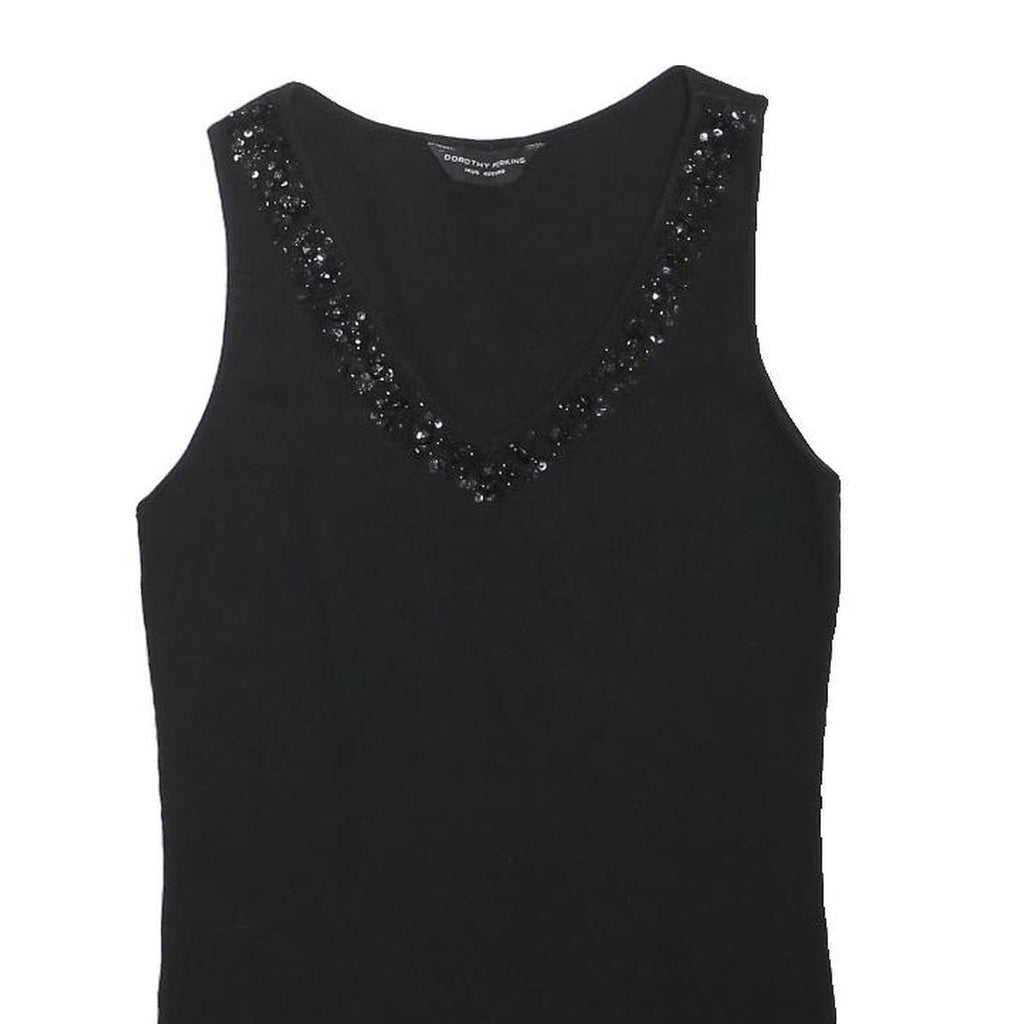 DOROTHY PERKINS Womens Black Embellished V-Neck Sleeveless Top UK 14