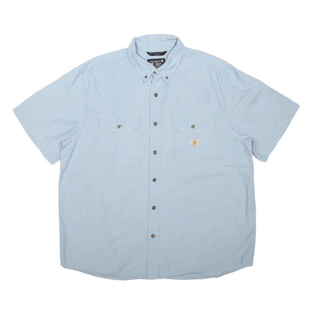 CARHARTT Mens Light Blue Cotton Blend Shirt XL Short Sleeve Button Pocket