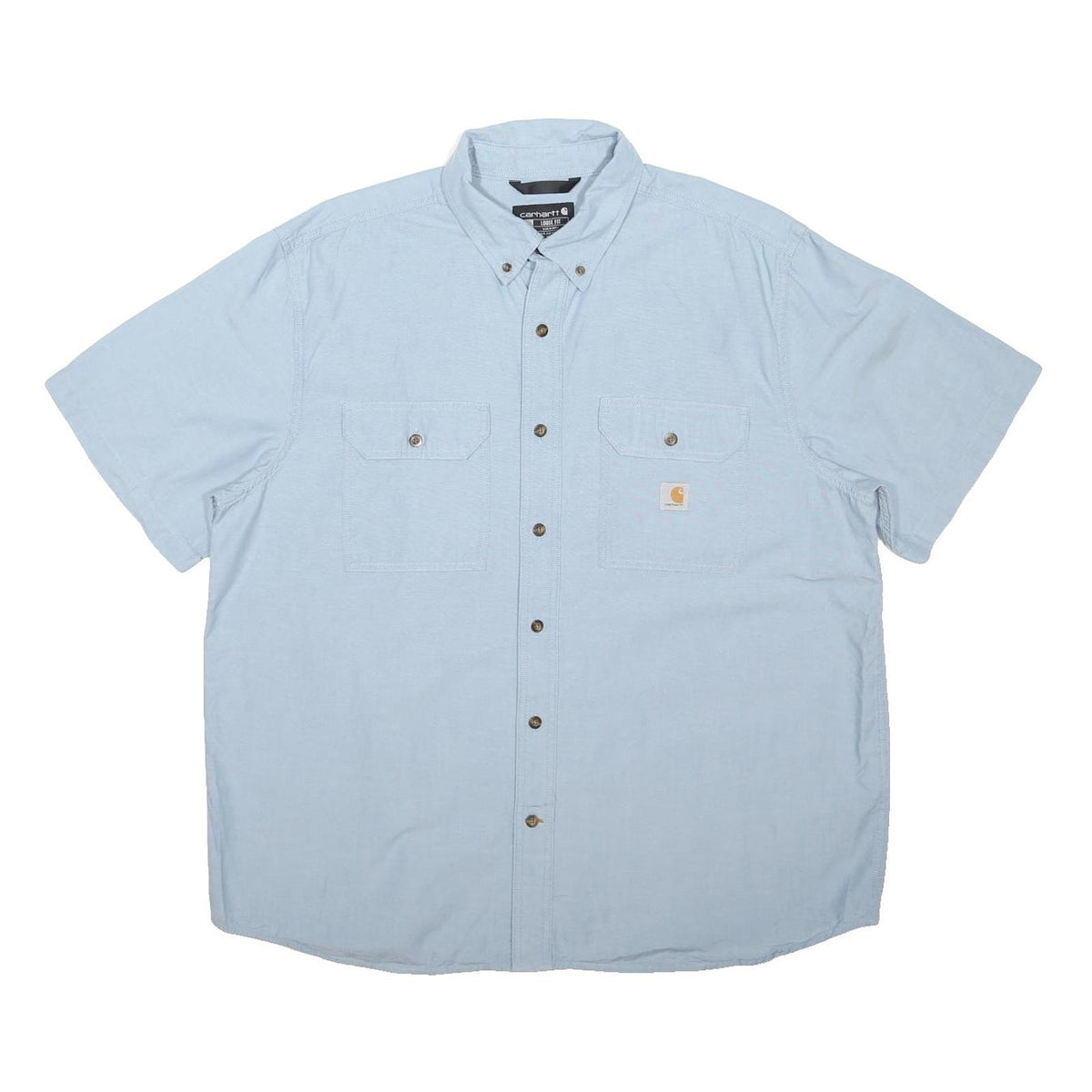 CARHARTT Mens Light Blue Cotton Blend Shirt XL Short Sleeve Button Pocket
