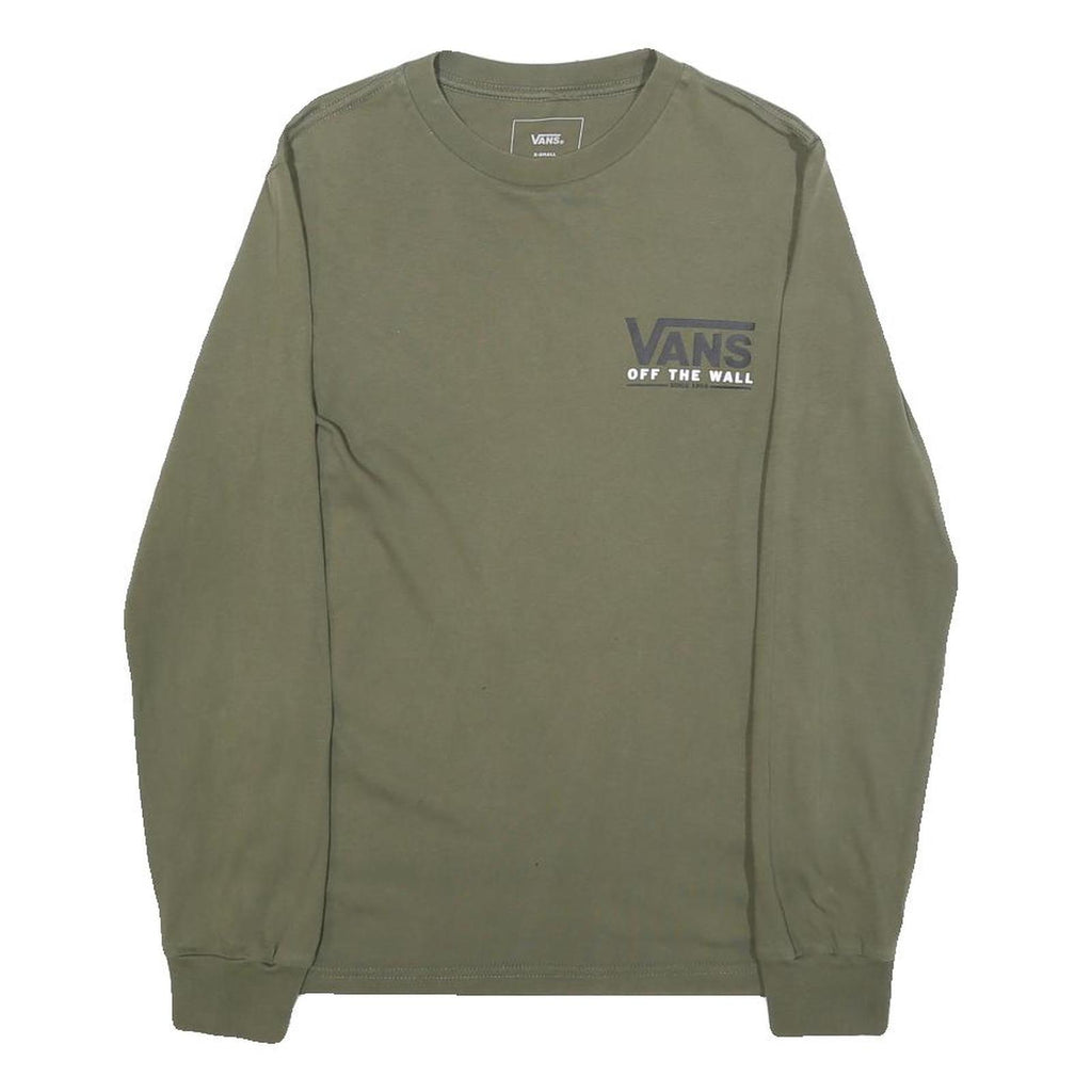 VANS Mens Green Long Sleeve Crew Neck Logo T-Shirt XS Off The Wall Cotton Blend