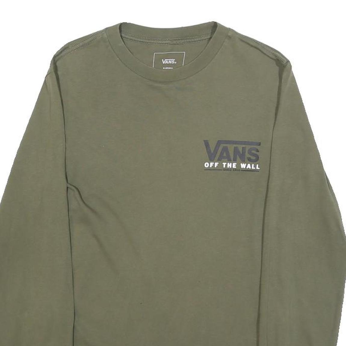 VANS Mens Green Long Sleeve Crew Neck Logo T-Shirt XS Off The Wall Cotton Blend