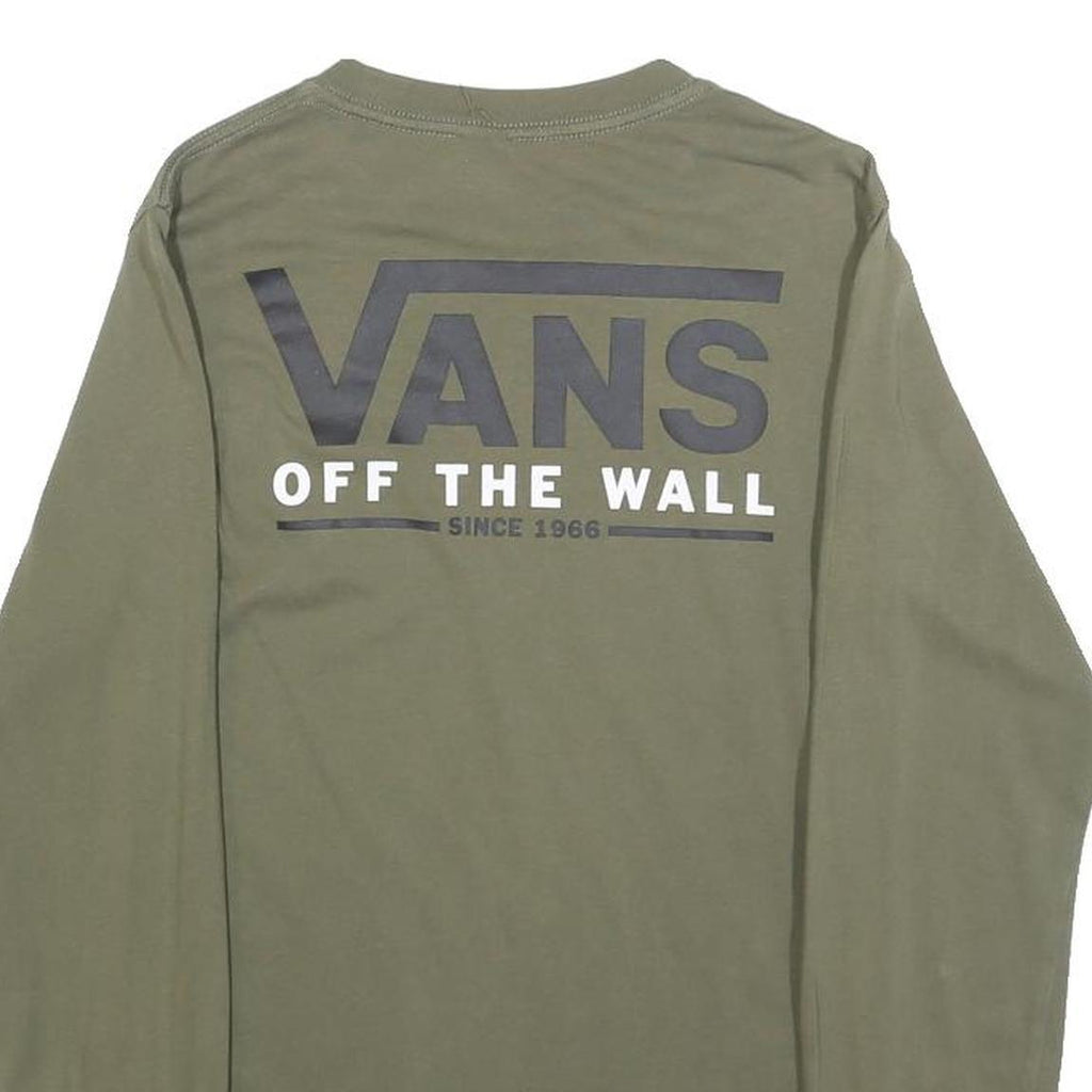 VANS Mens Green Long Sleeve Crew Neck Logo T-Shirt XS Off The Wall Cotton Blend