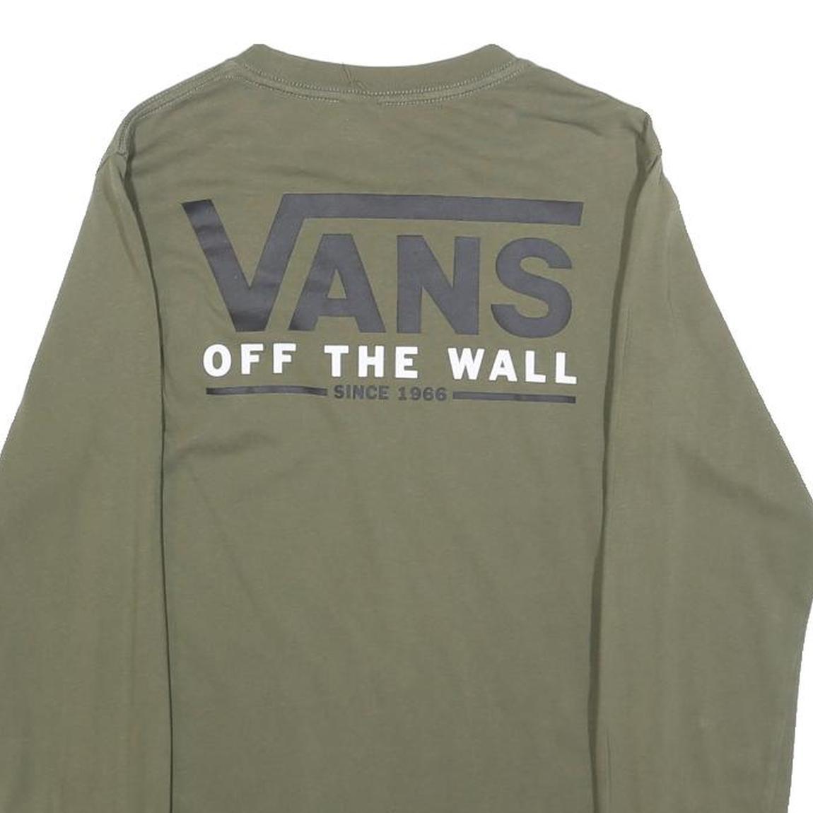 VANS Mens Green Long Sleeve Crew Neck Logo T-Shirt XS Off The Wall Cotton Blend