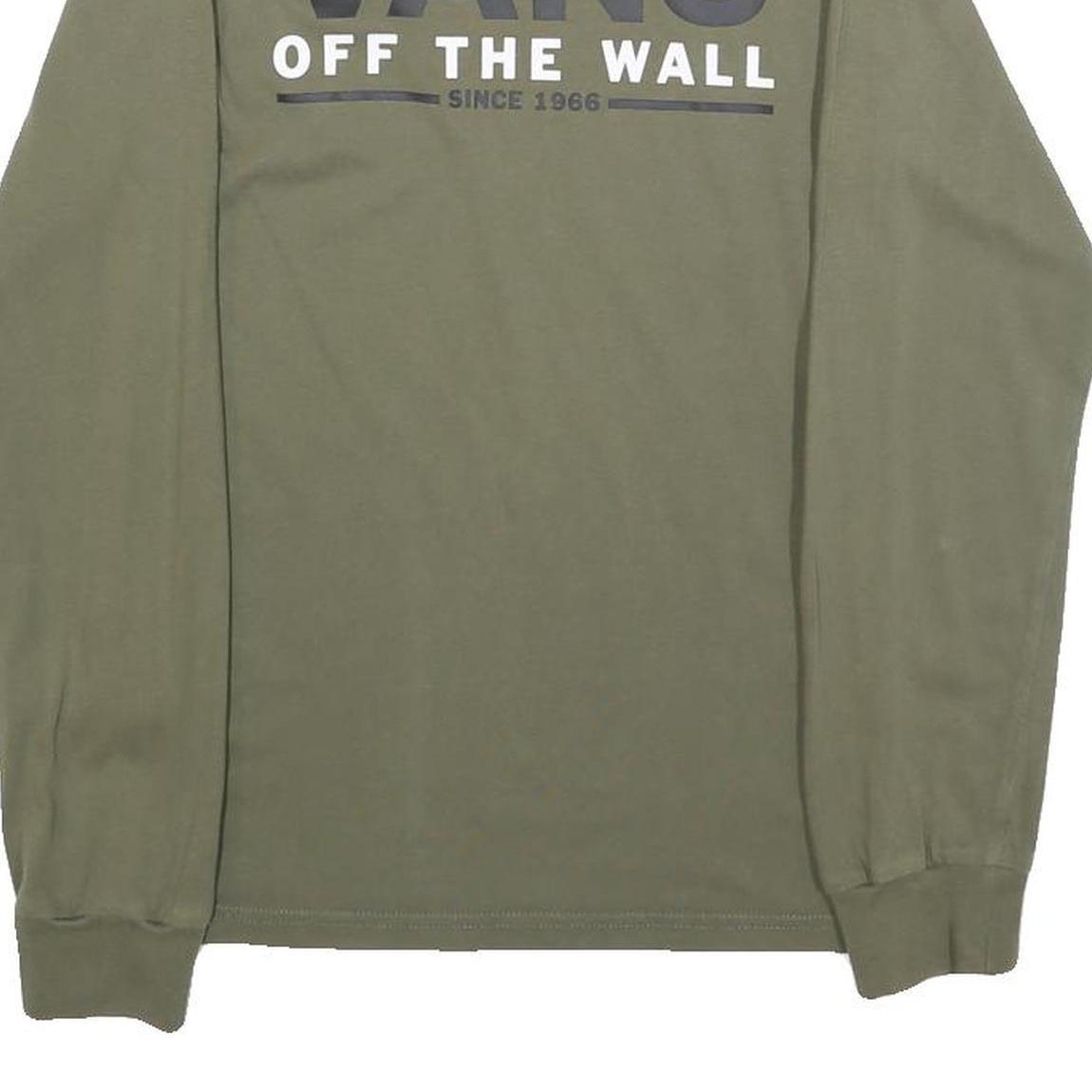VANS Mens Green Long Sleeve Crew Neck Logo T-Shirt XS Off The Wall Cotton Blend