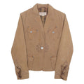 MARLBORO Womens Beige Brown Cotton Blend Button Jacket M Woven Embroidered