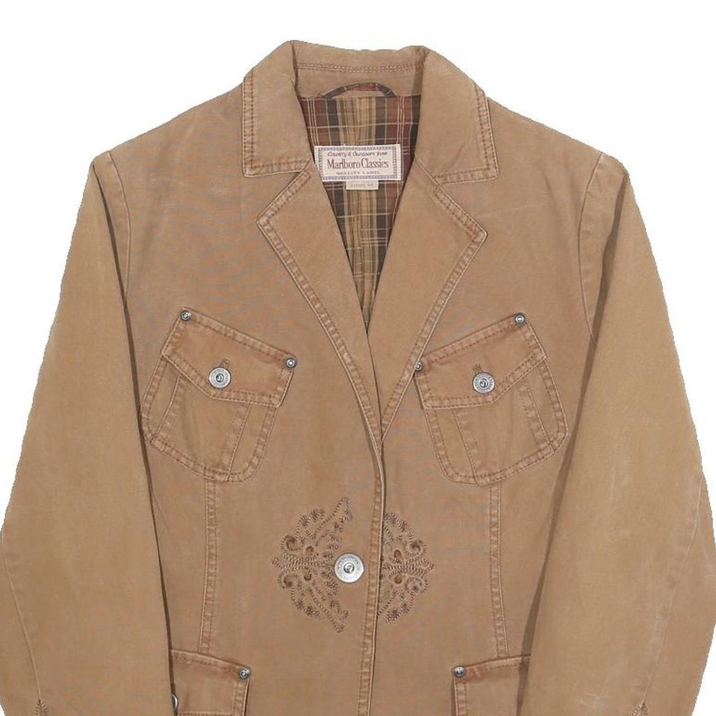 MARLBORO Womens Beige Brown Cotton Blend Button Jacket M Woven Embroidered