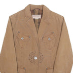 MARLBORO Womens Beige Brown Cotton Blend Button Jacket M Woven Embroidered