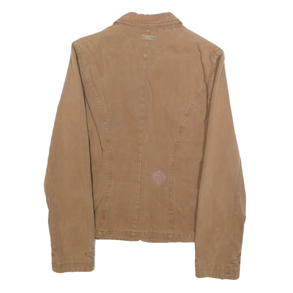 MARLBORO Womens Beige Brown Cotton Blend Button Jacket M Woven Embroidered