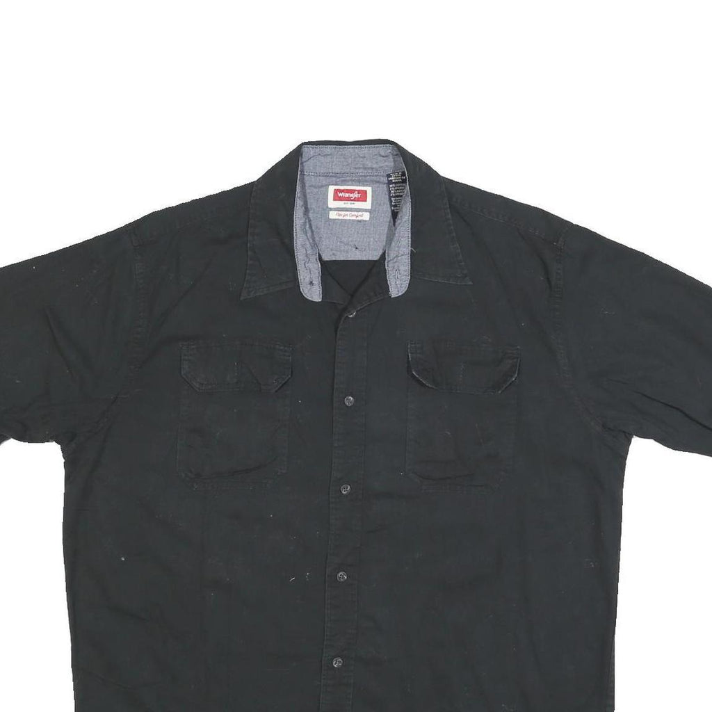 WRANGLER Mens Black Casual Cotton Blend Shirt L Short Sleeve Button Pocket