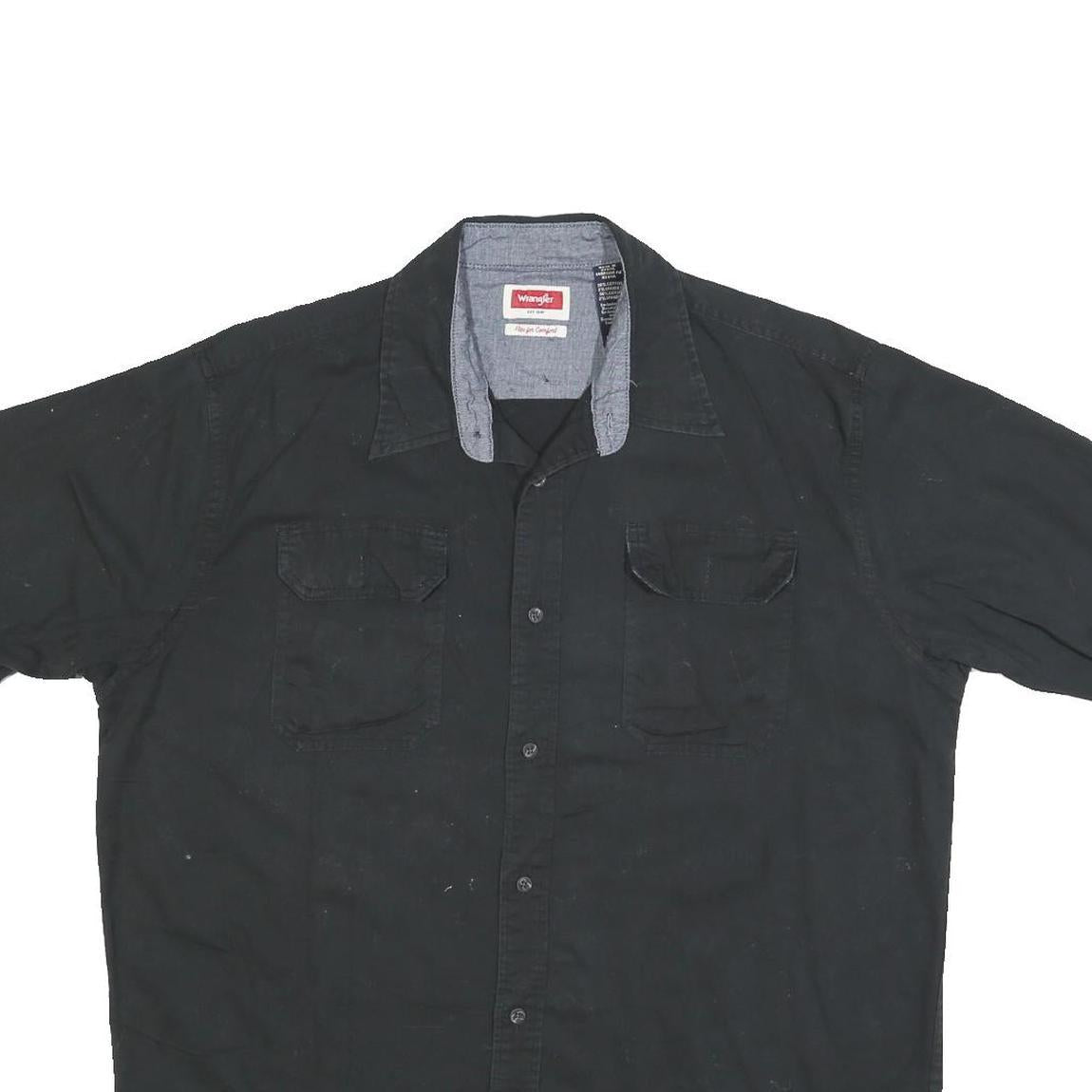 WRANGLER Mens Black Casual Cotton Blend Shirt L Short Sleeve Button Pocket