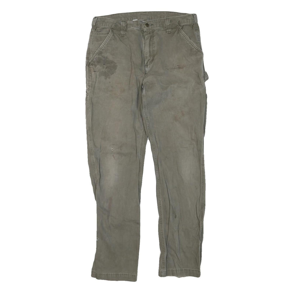 CARHARTT Mens Grey Cotton Blend Straight Trousers W34 L32 Regular Fit Workwear