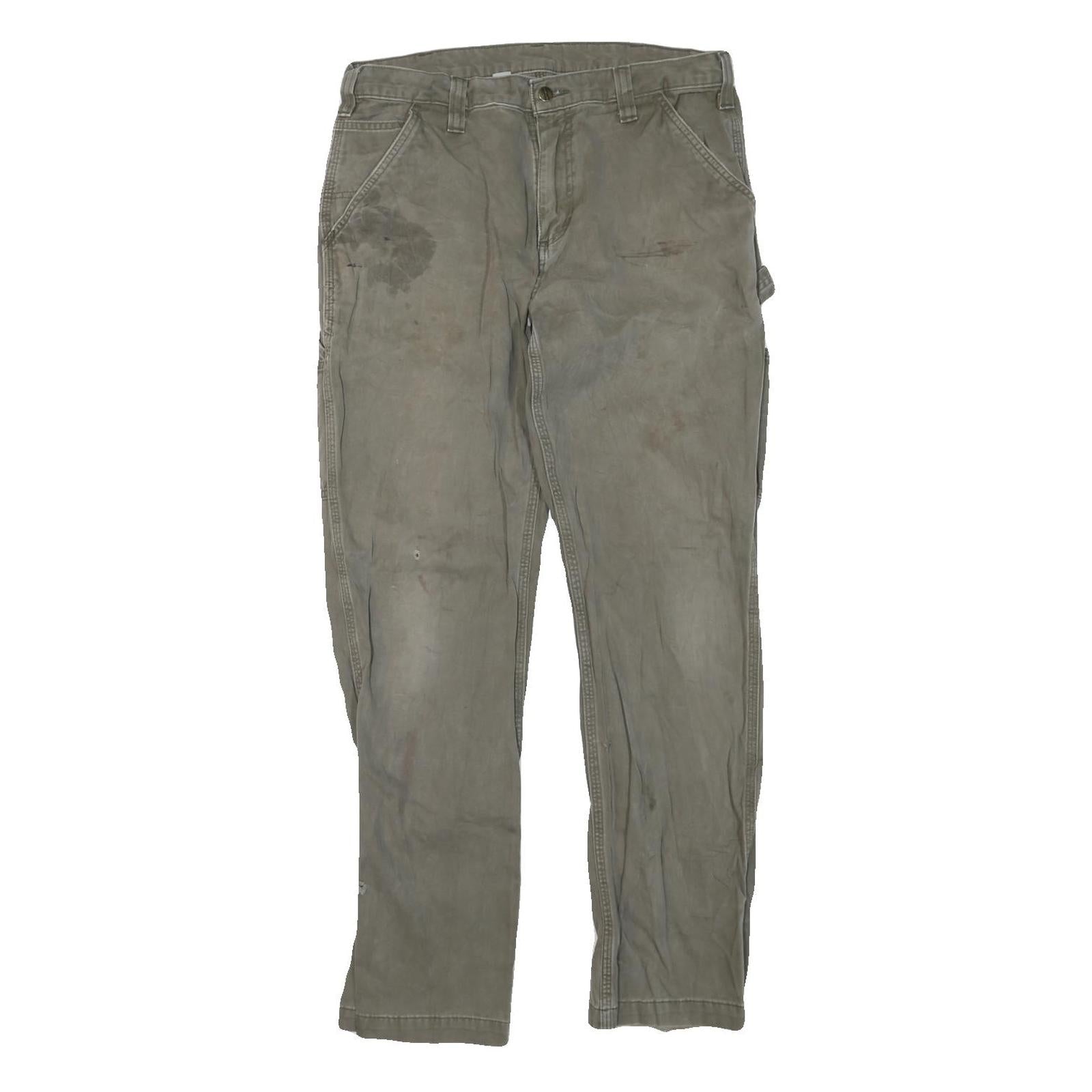 CARHARTT Mens Grey Cotton Blend Straight Trousers W34 L32 Regular Fit Workwear