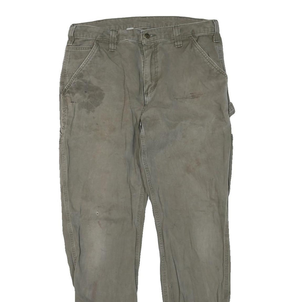 CARHARTT Mens Grey Cotton Blend Straight Trousers W34 L32 Regular Fit Workwear