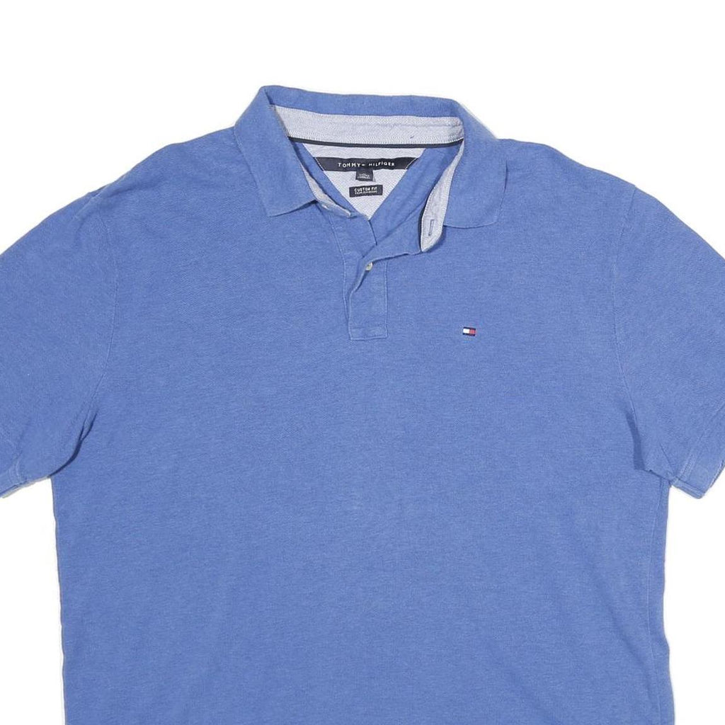 TOMMY HILFIGER Mens Blue Polo Shirt XL Cotton Short Sleeve Plain Sailing Cat