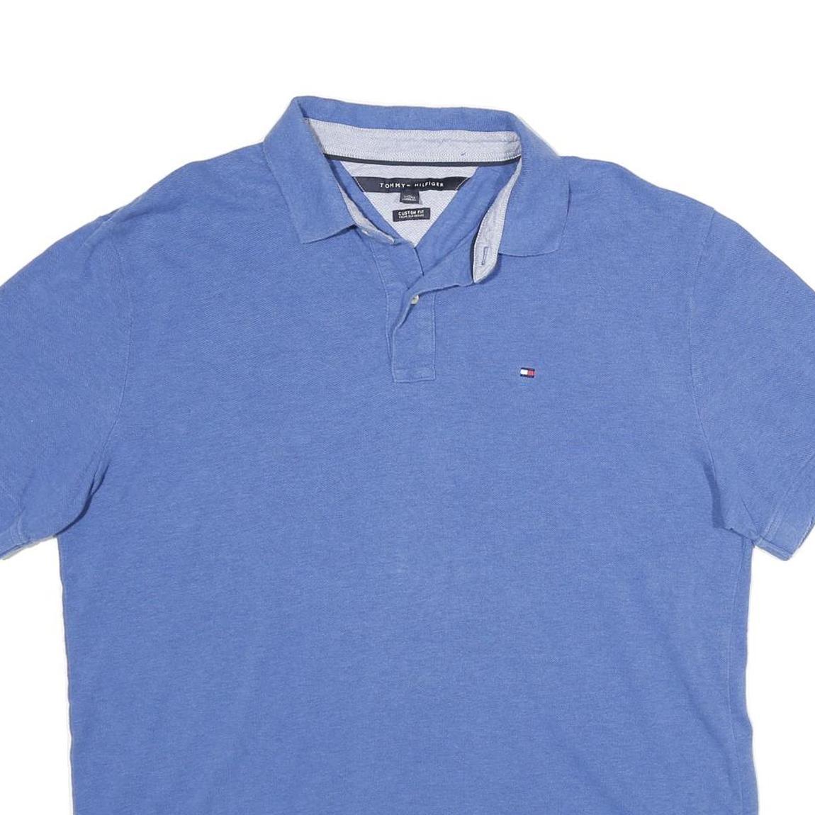 TOMMY HILFIGER Mens Blue Polo Shirt XL Cotton Short Sleeve Plain Sailing Cat