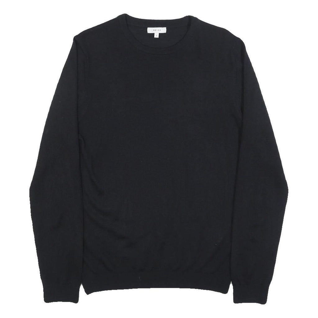 REISS Mens Black Plain Pullover Jumper Crew Neck Basic Knit S Wool Blend