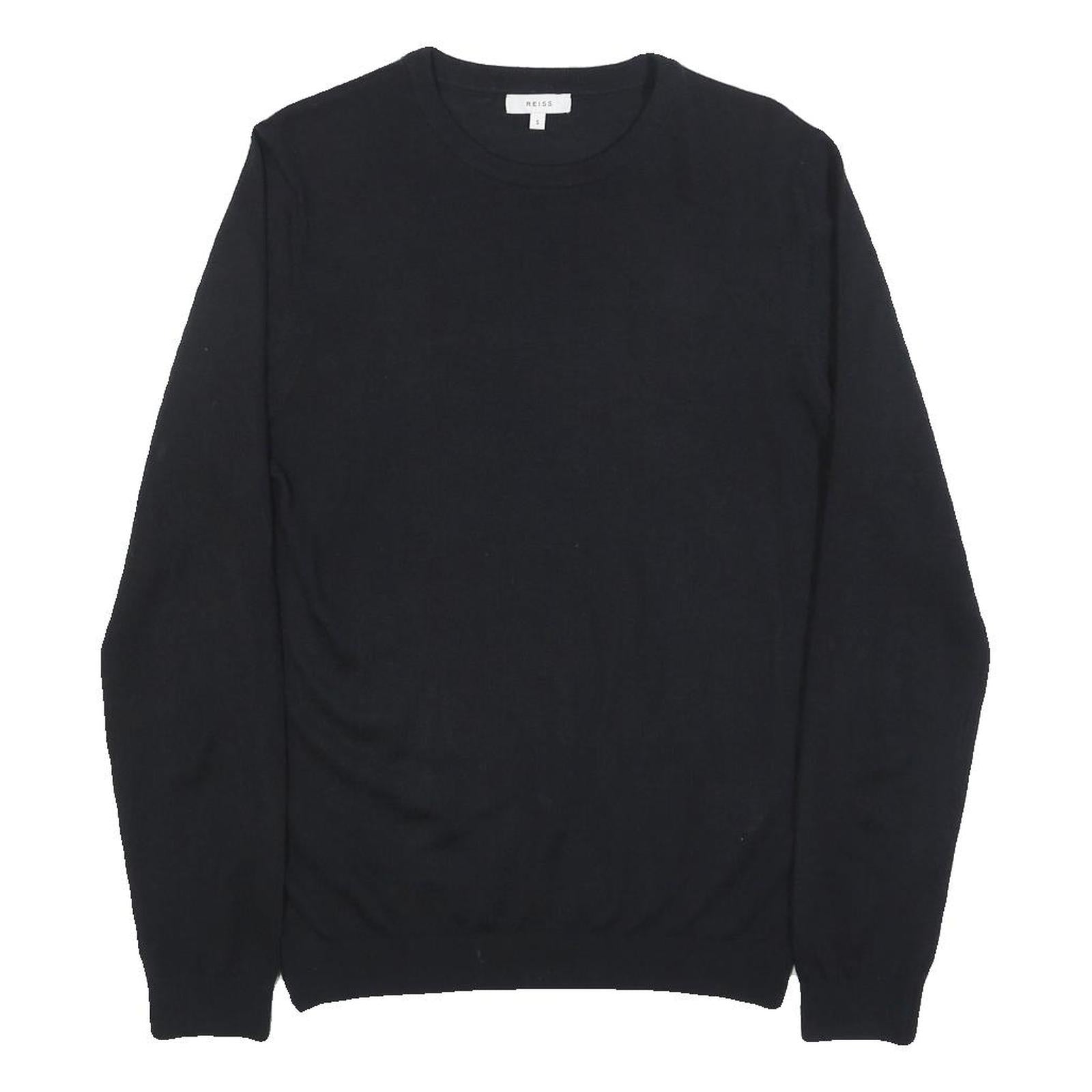 REISS Mens Black Plain Pullover Jumper Crew Neck Basic Knit S Wool Blend