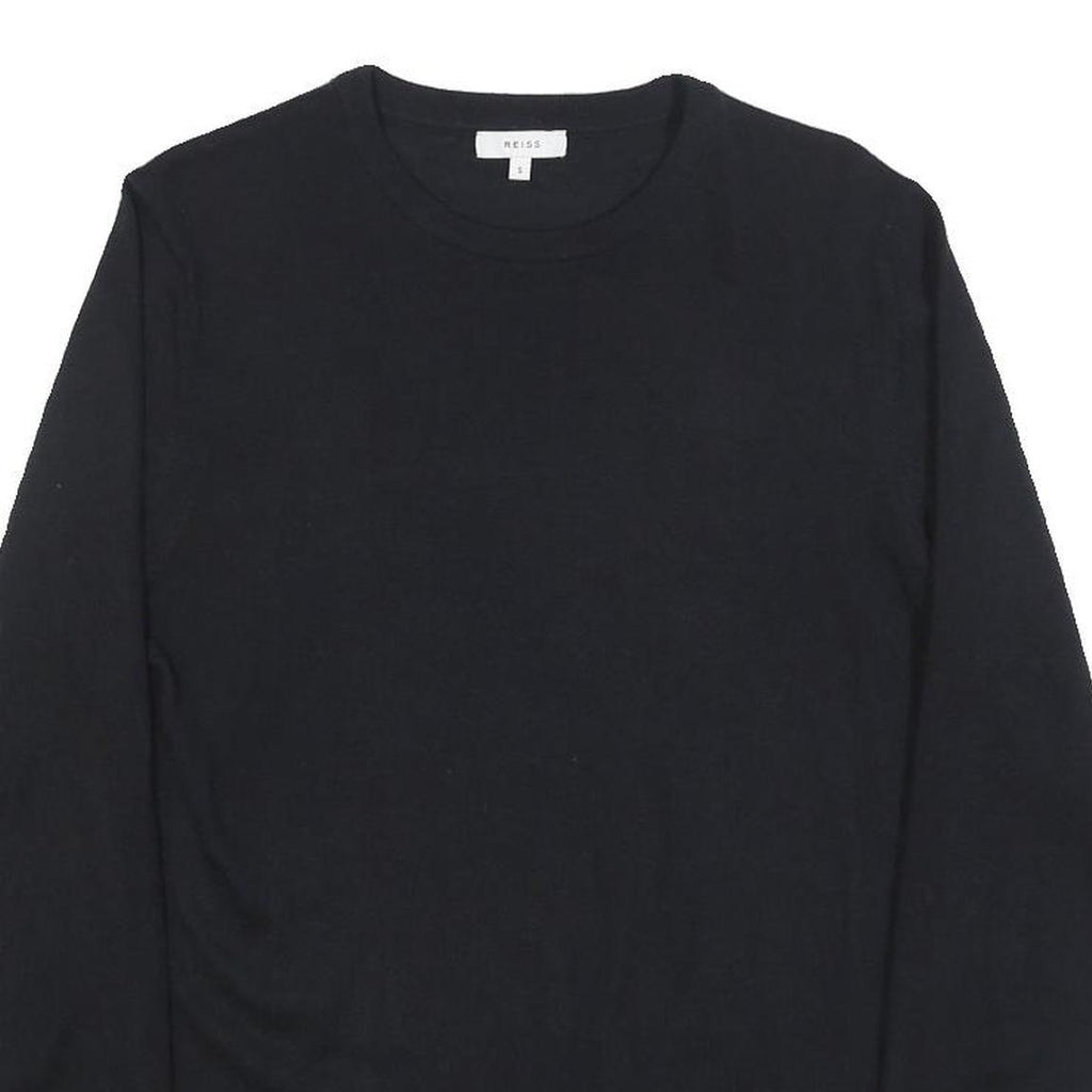 REISS Mens Black Plain Pullover Jumper Crew Neck Basic Knit S Wool Blend