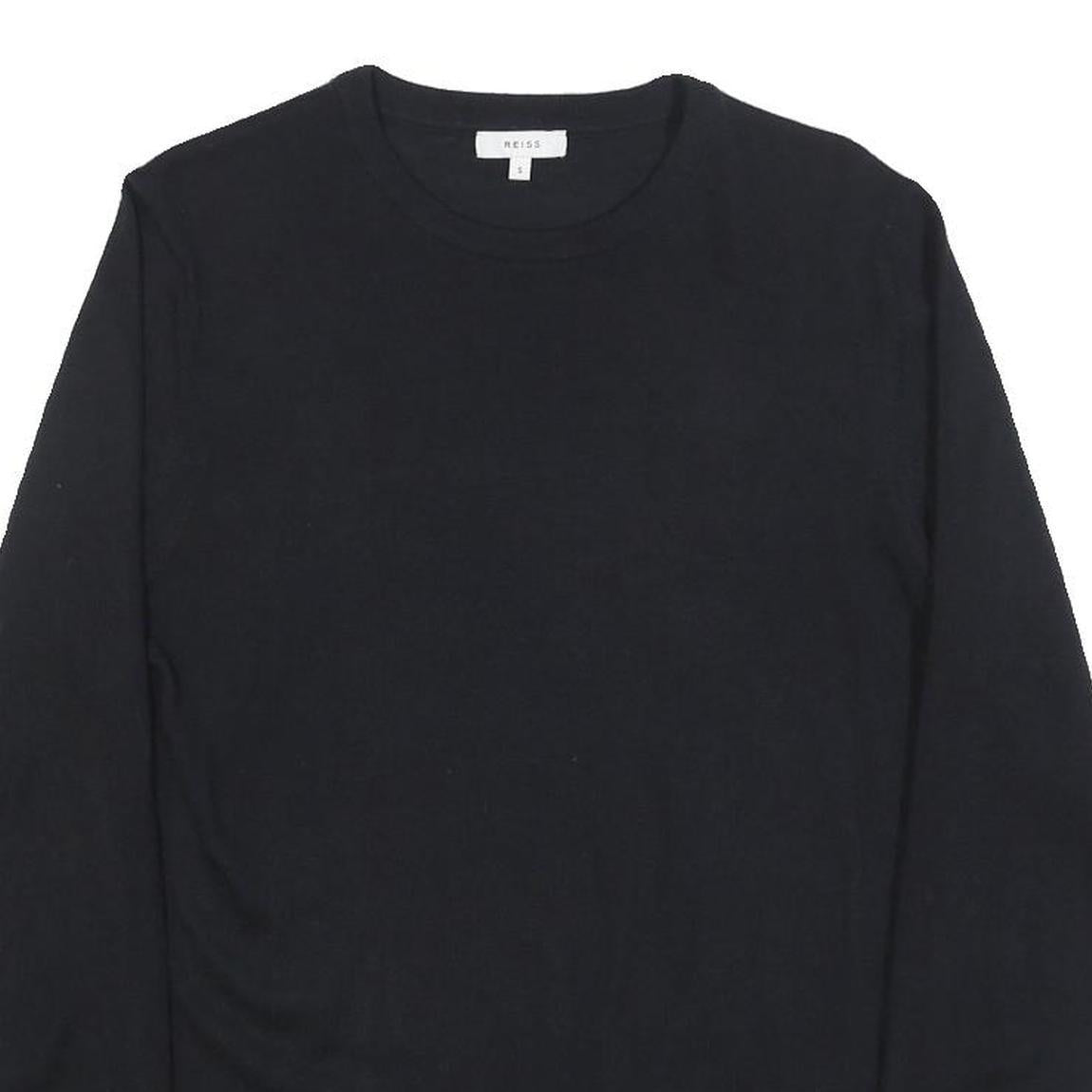 REISS Mens Black Plain Pullover Jumper Crew Neck Basic Knit S Wool Blend