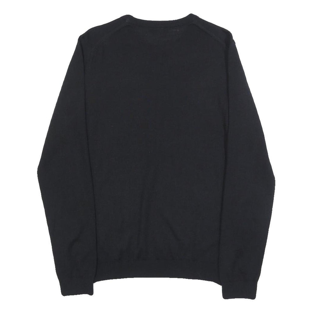 REISS Mens Black Plain Pullover Jumper Crew Neck Basic Knit S Wool Blend