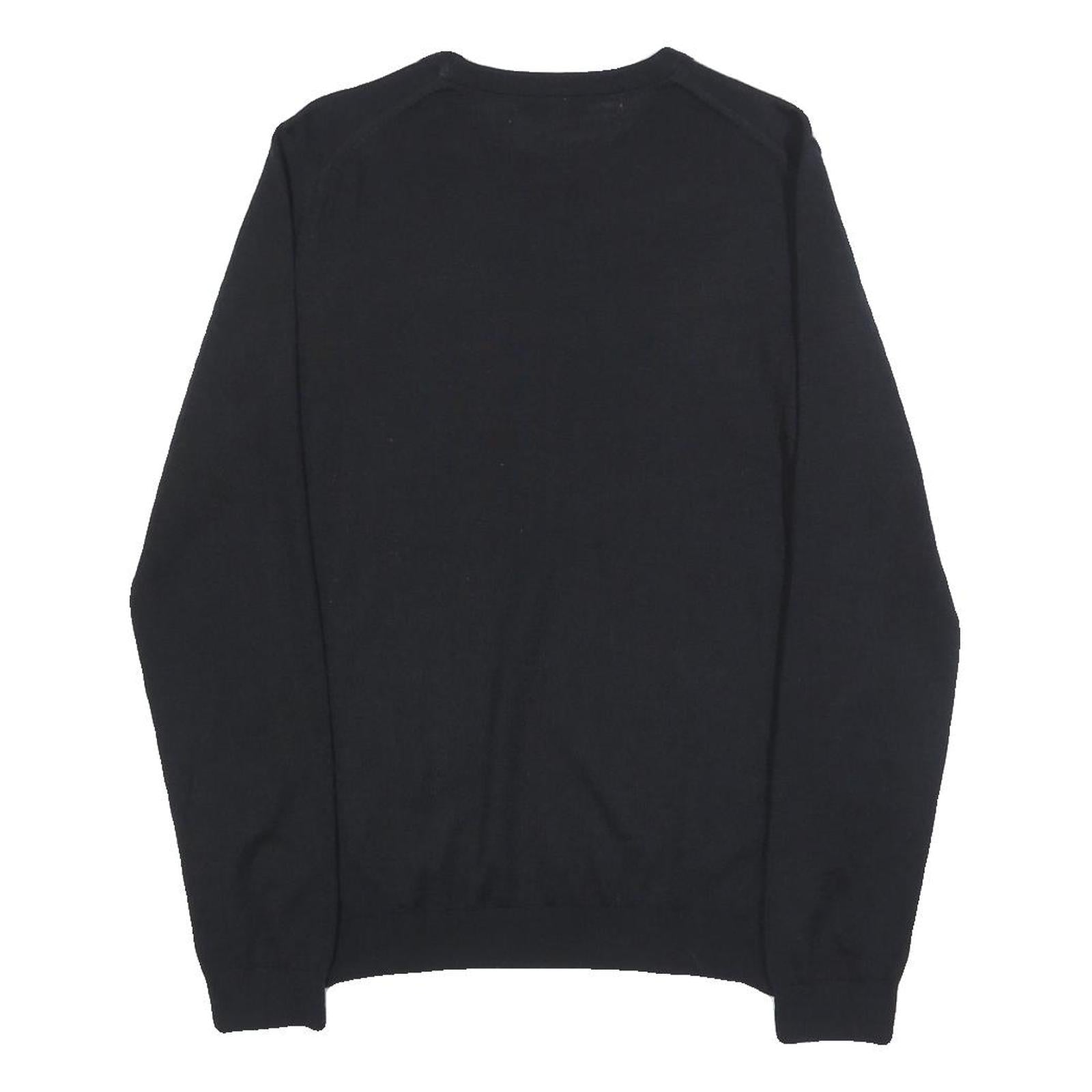 REISS Mens Black Plain Pullover Jumper Crew Neck Basic Knit S Wool Blend