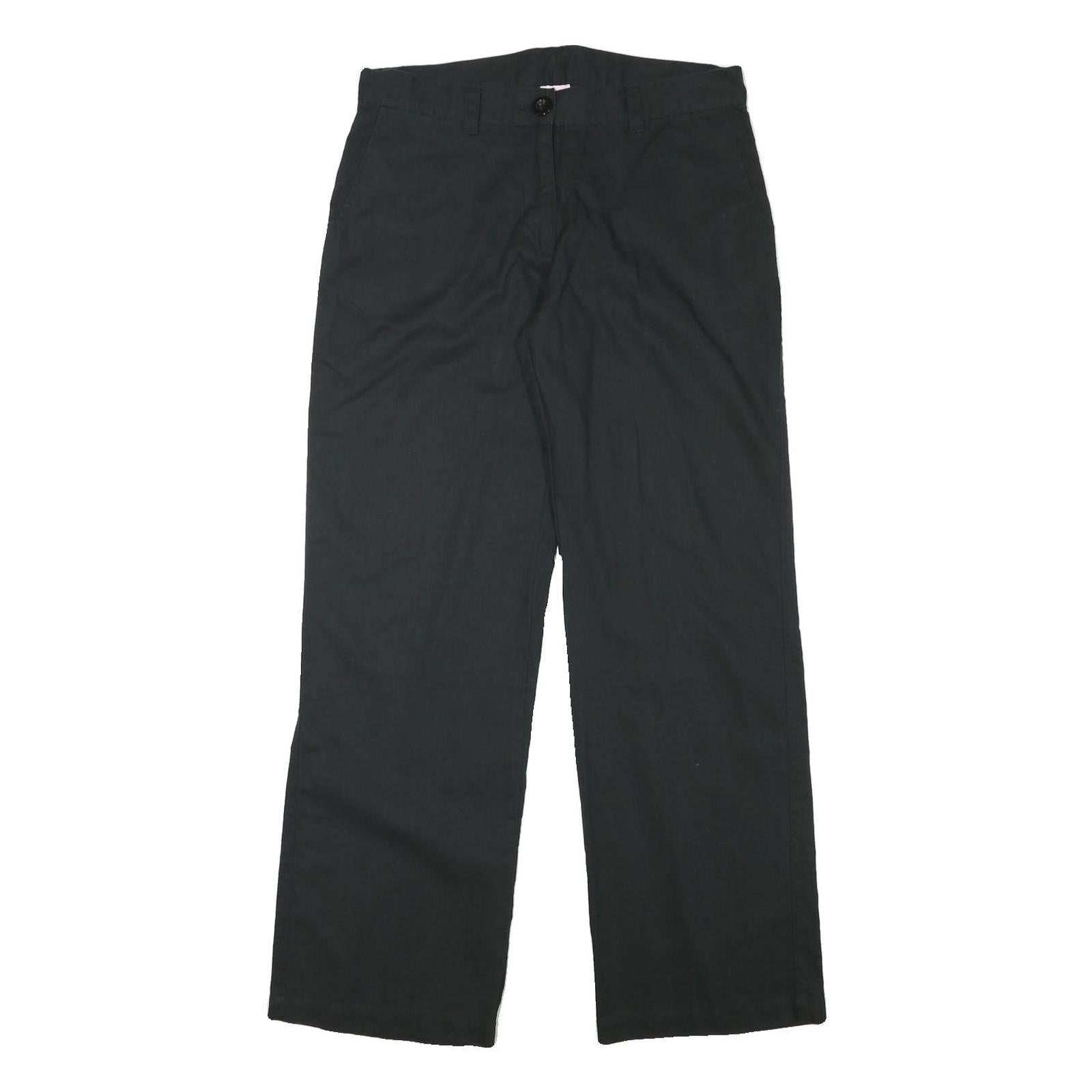 MOTION Womens Linen Blend Black Regular Fit Straight Leg Trousers W32 L31