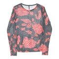 CHICOREE Womens Black & Pink Printed Long Sleeve Round Neck Top XS Floral Mesh