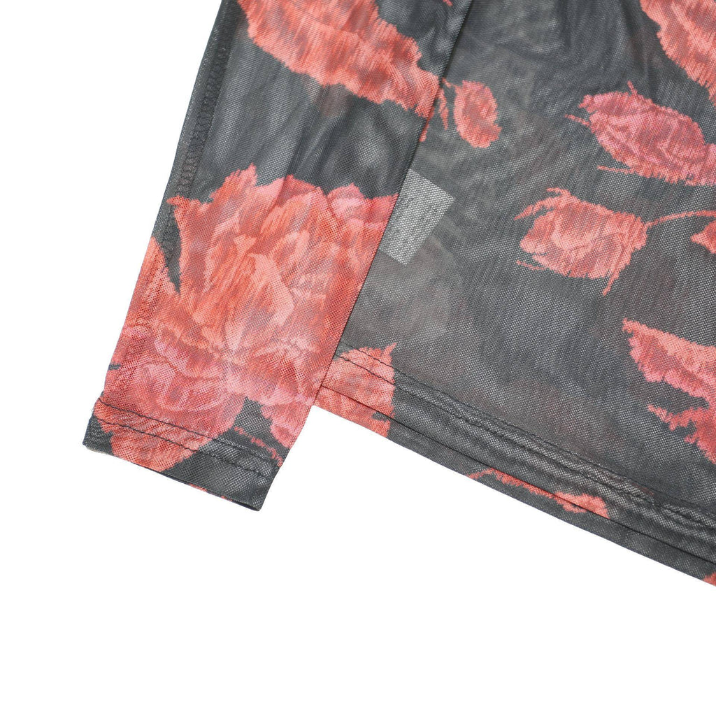 CHICOREE Womens Black & Pink Printed Long Sleeve Round Neck Top XS Floral Mesh