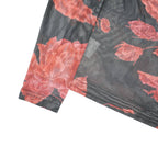 CHICOREE Womens Black & Pink Printed Long Sleeve Round Neck Top XS Floral Mesh