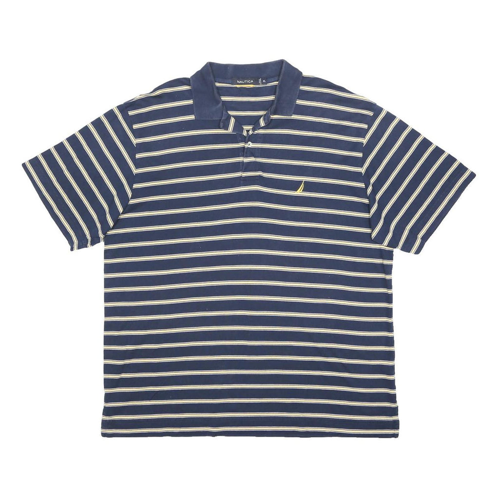 NAUTICA Mens Blue & Cream Striped Short Sleeve Polo Shirt XL Cotton Casual