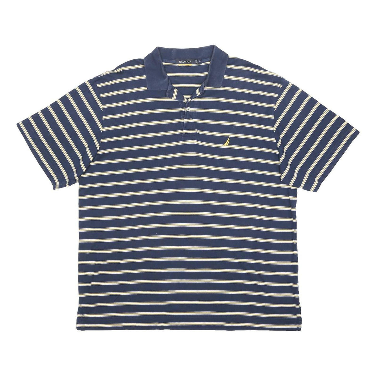 NAUTICA Mens Blue & Cream Striped Short Sleeve Polo Shirt XL Cotton Casual