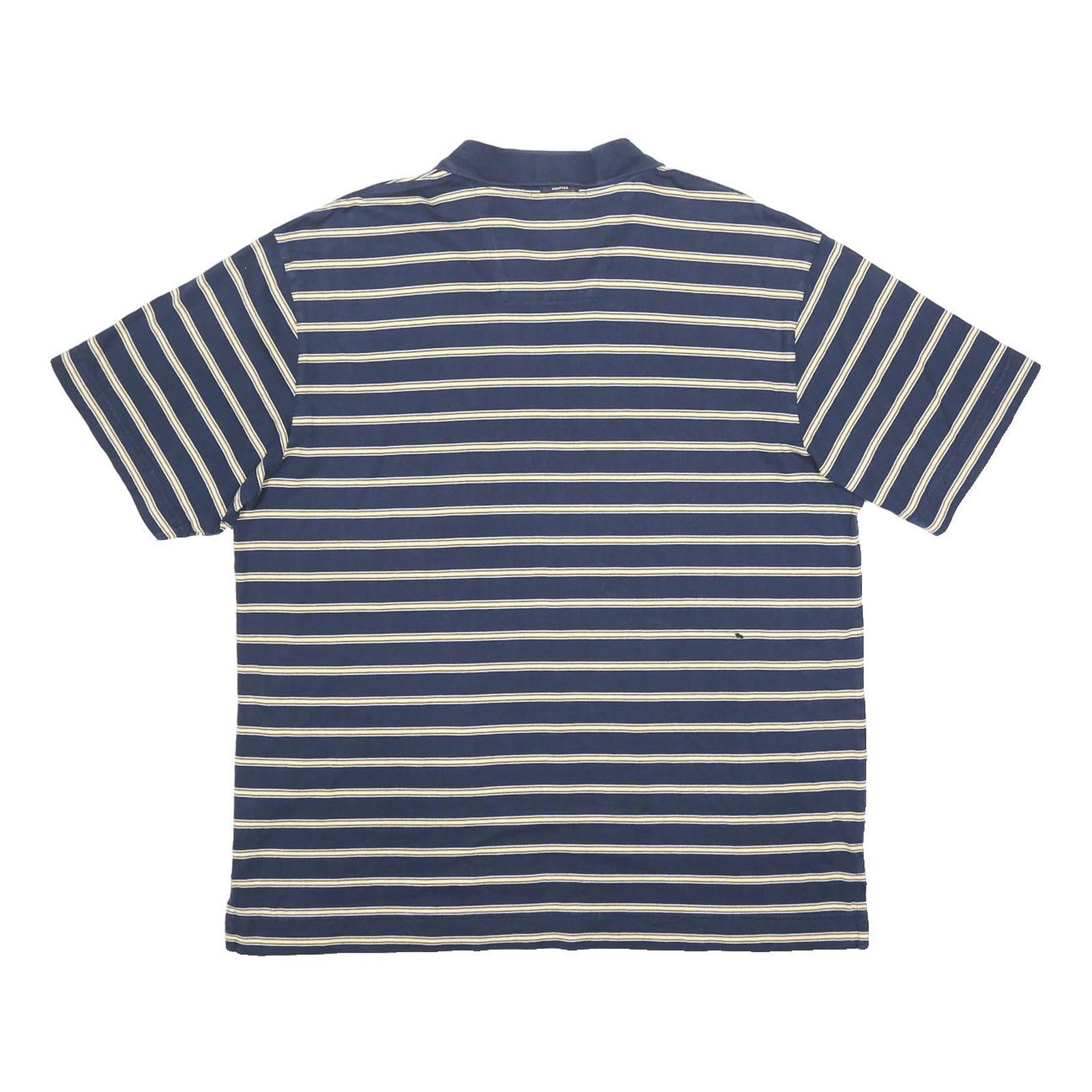 NAUTICA Mens Blue & Cream Striped Short Sleeve Polo Shirt XL Cotton Casual