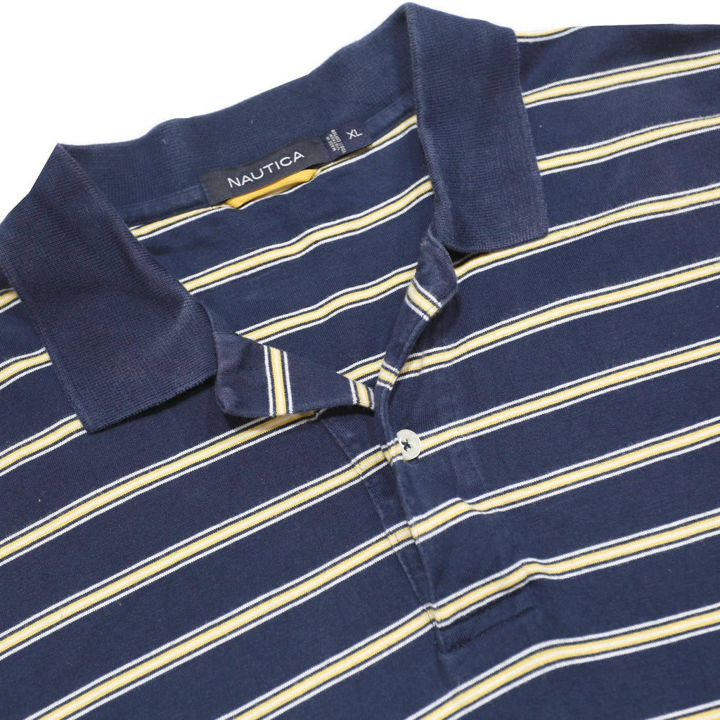 NAUTICA Mens Blue & Cream Striped Short Sleeve Polo Shirt XL Cotton Casual