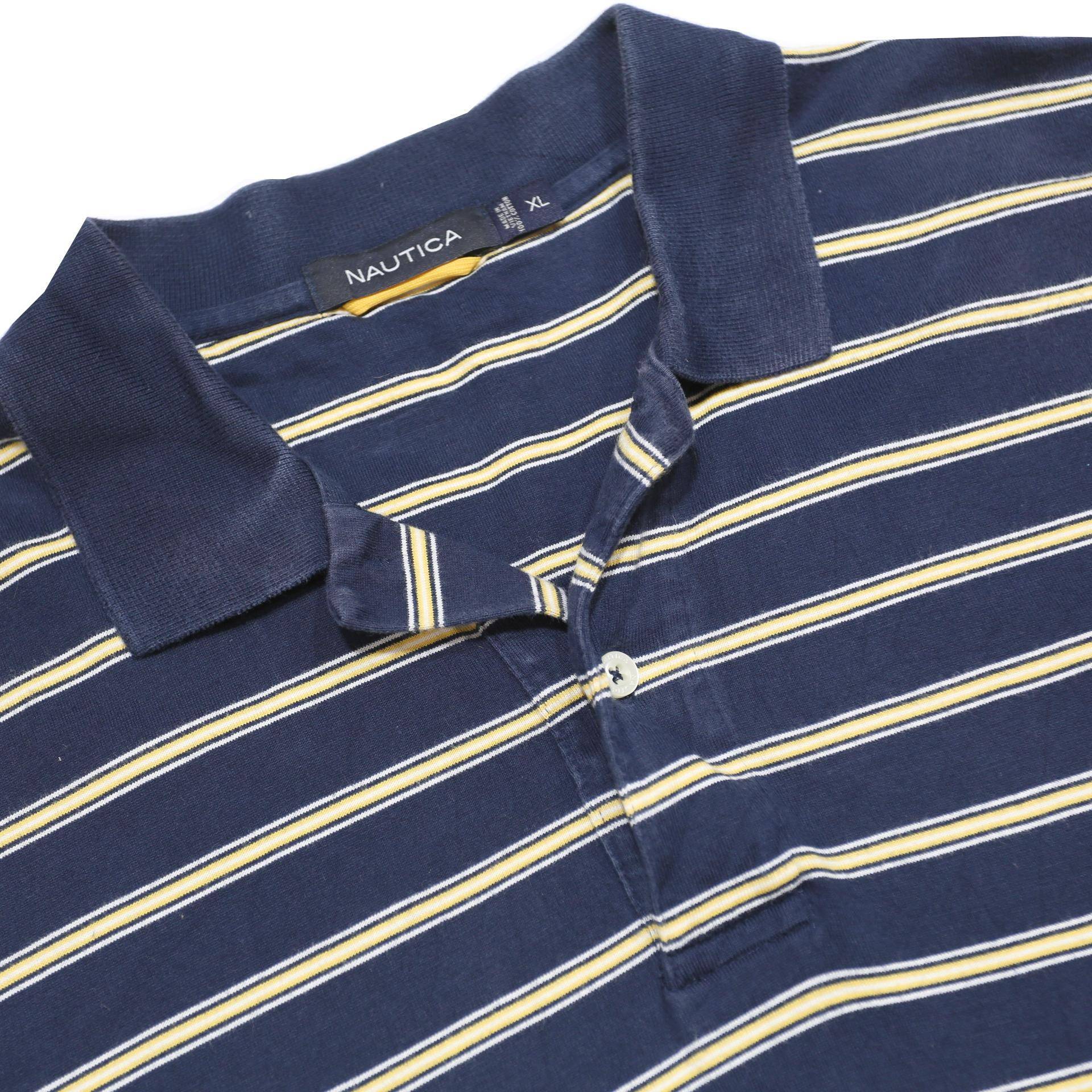 NAUTICA Mens Blue & Cream Striped Short Sleeve Polo Shirt XL Cotton Casual